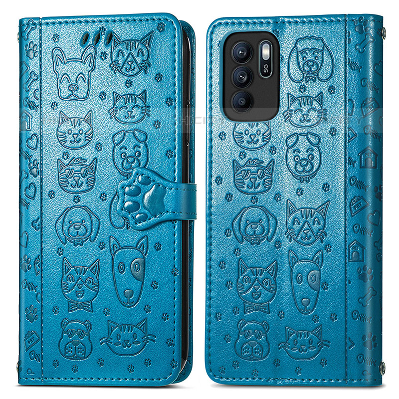 Funda de Cuero Cartera con Soporte Patron de Moda Carcasa S03D para Oppo Reno6 Z 5G Azul