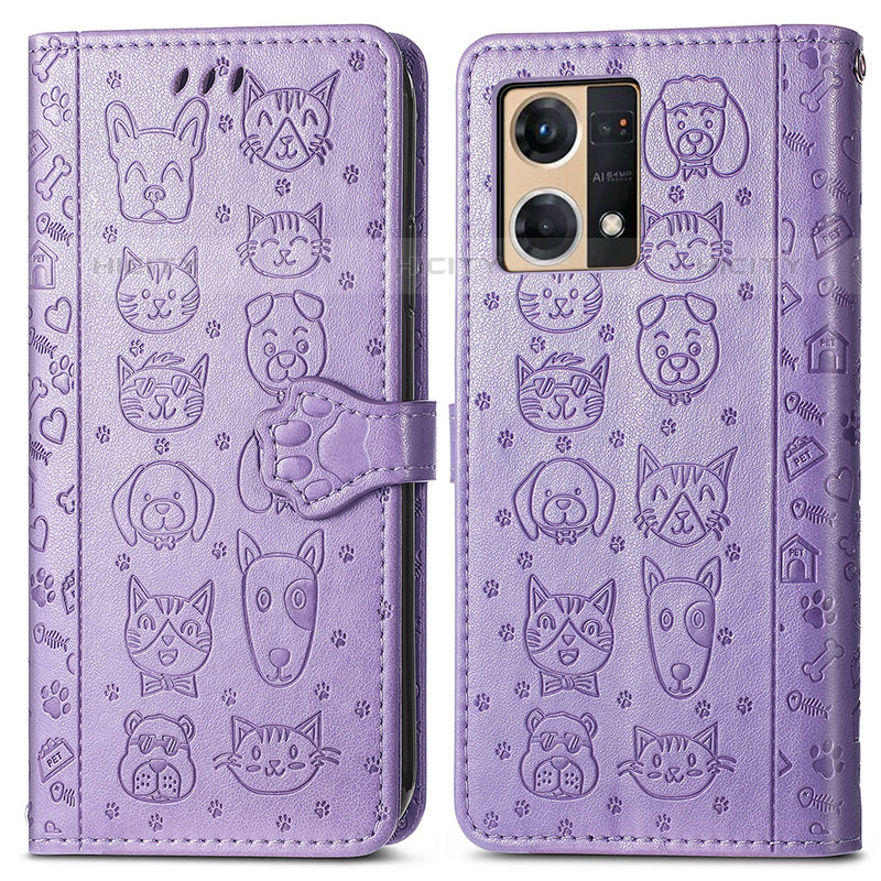 Funda de Cuero Cartera con Soporte Patron de Moda Carcasa S03D para Oppo Reno7 4G Morado