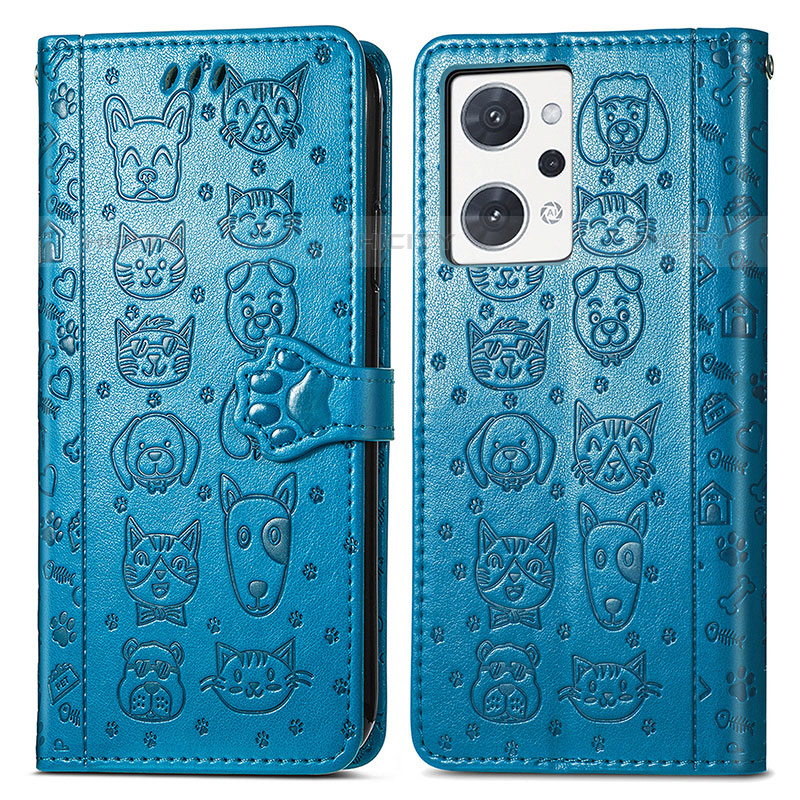 Funda de Cuero Cartera con Soporte Patron de Moda Carcasa S03D para Oppo Reno7 A Azul