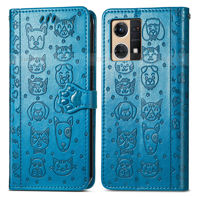 Funda de Cuero Cartera con Soporte Patron de Moda Carcasa S03D para Oppo Reno8 4G Azul