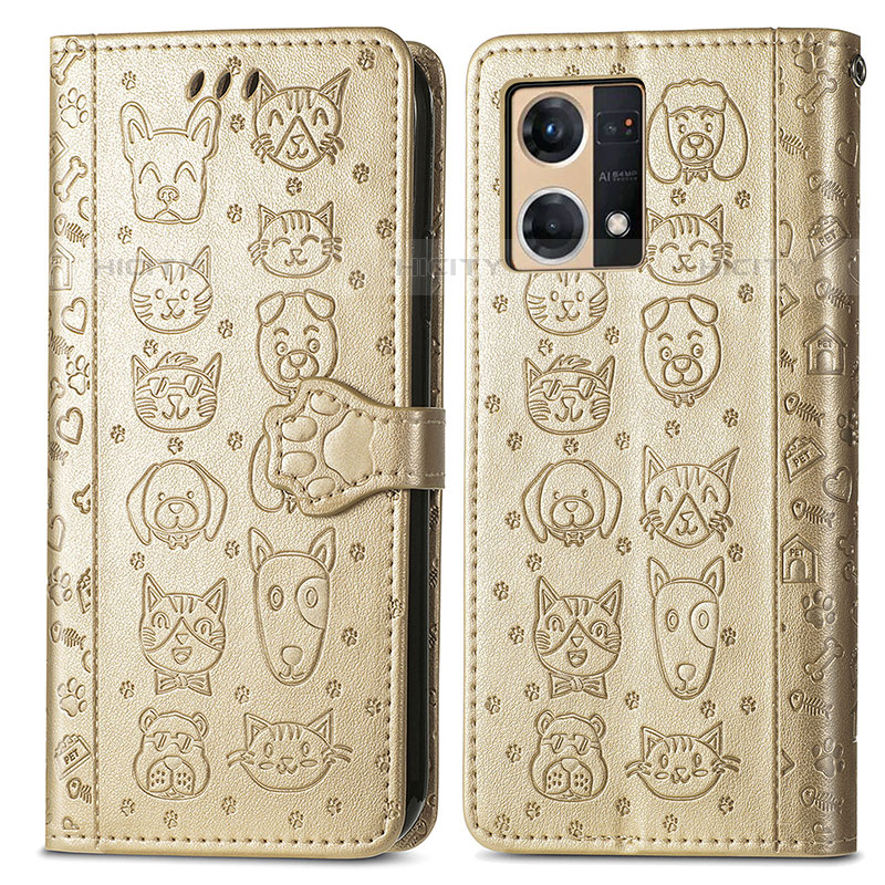 Funda de Cuero Cartera con Soporte Patron de Moda Carcasa S03D para Oppo Reno8 4G Oro