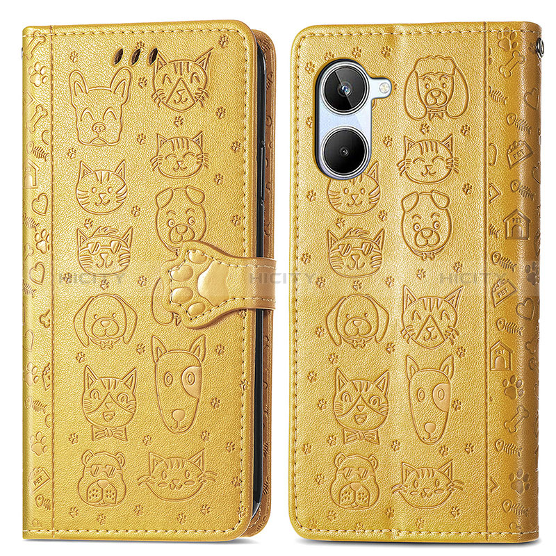 Funda de Cuero Cartera con Soporte Patron de Moda Carcasa S03D para Realme 10 4G Amarillo