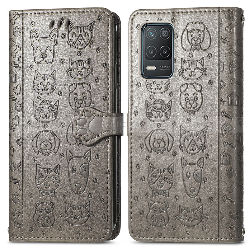 Funda de Cuero Cartera con Soporte Patron de Moda Carcasa S03D para Realme 8 5G Gris