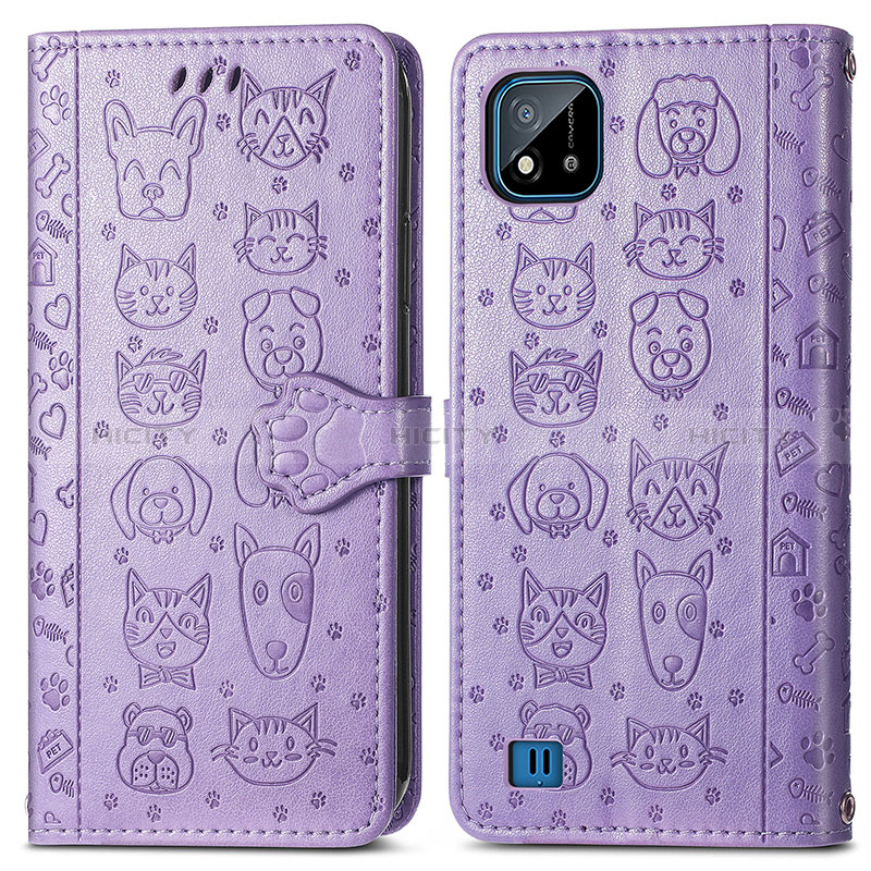 Funda de Cuero Cartera con Soporte Patron de Moda Carcasa S03D para Realme C11 (2021) Morado