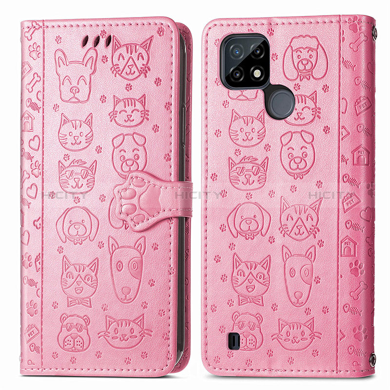 Funda de Cuero Cartera con Soporte Patron de Moda Carcasa S03D para Realme C25Y India Rosa