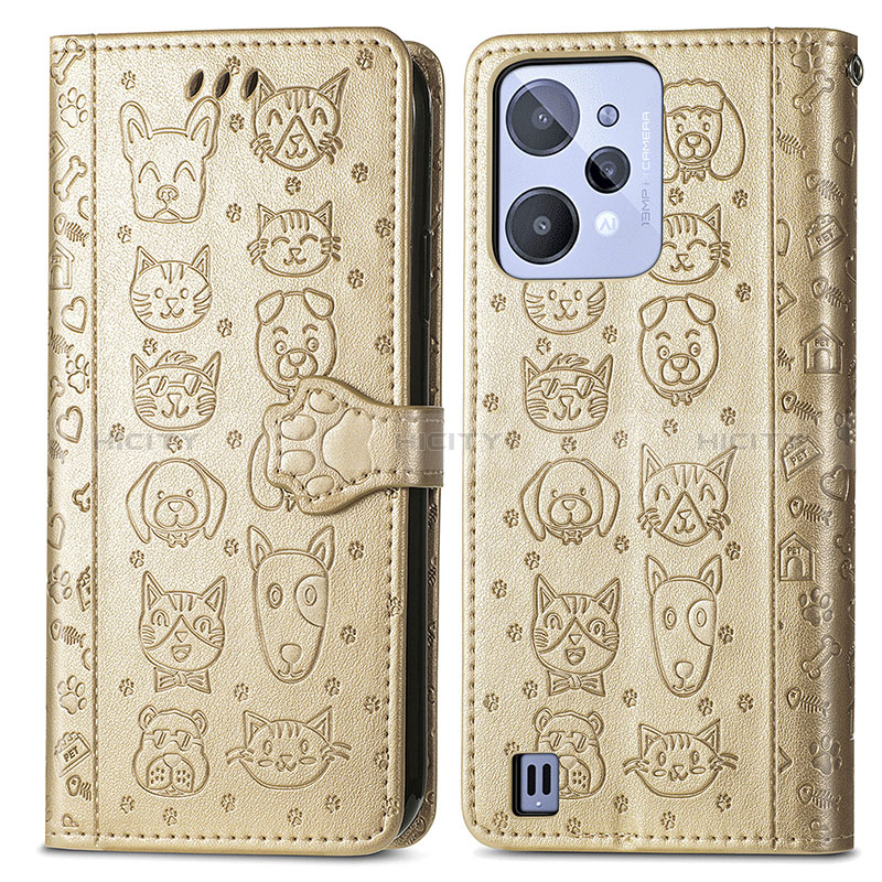 Funda de Cuero Cartera con Soporte Patron de Moda Carcasa S03D para Realme C31 Oro