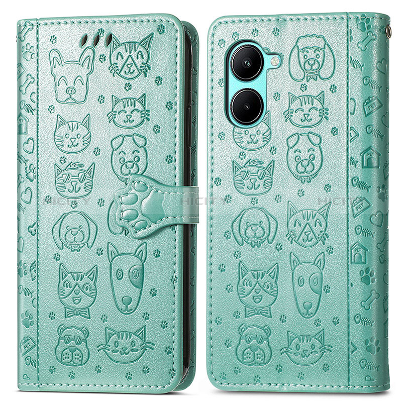 Funda de Cuero Cartera con Soporte Patron de Moda Carcasa S03D para Realme C33 (2023) Verde