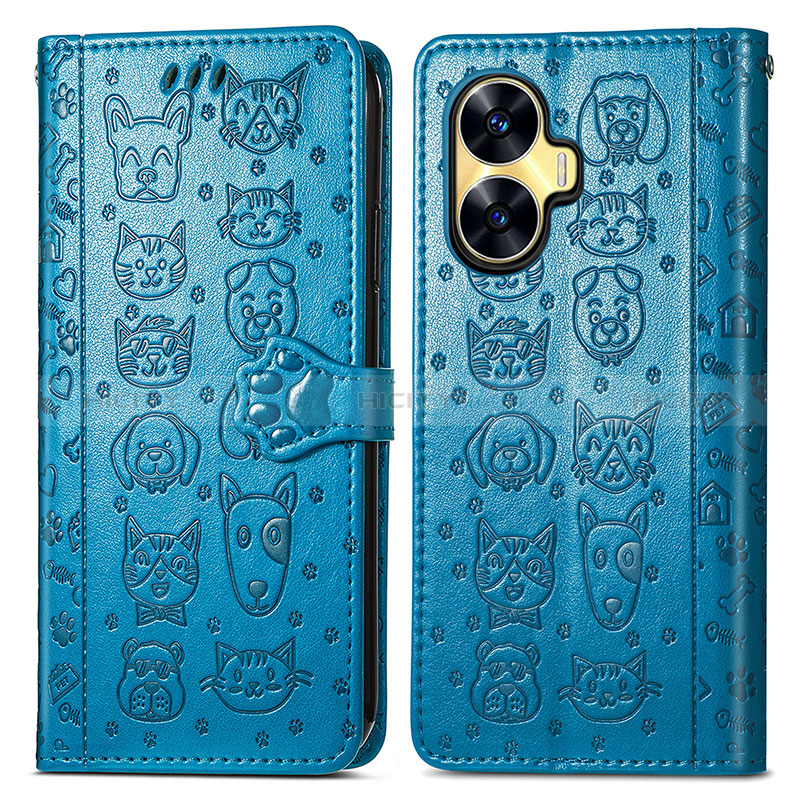 Funda de Cuero Cartera con Soporte Patron de Moda Carcasa S03D para Realme C55 Azul