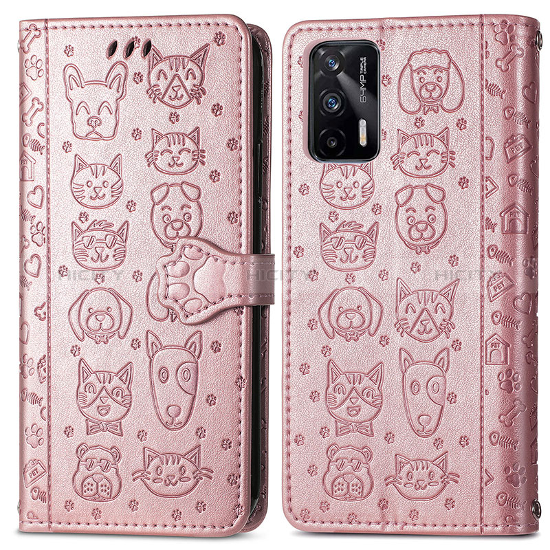 Funda de Cuero Cartera con Soporte Patron de Moda Carcasa S03D para Realme GT 5G Oro Rosa