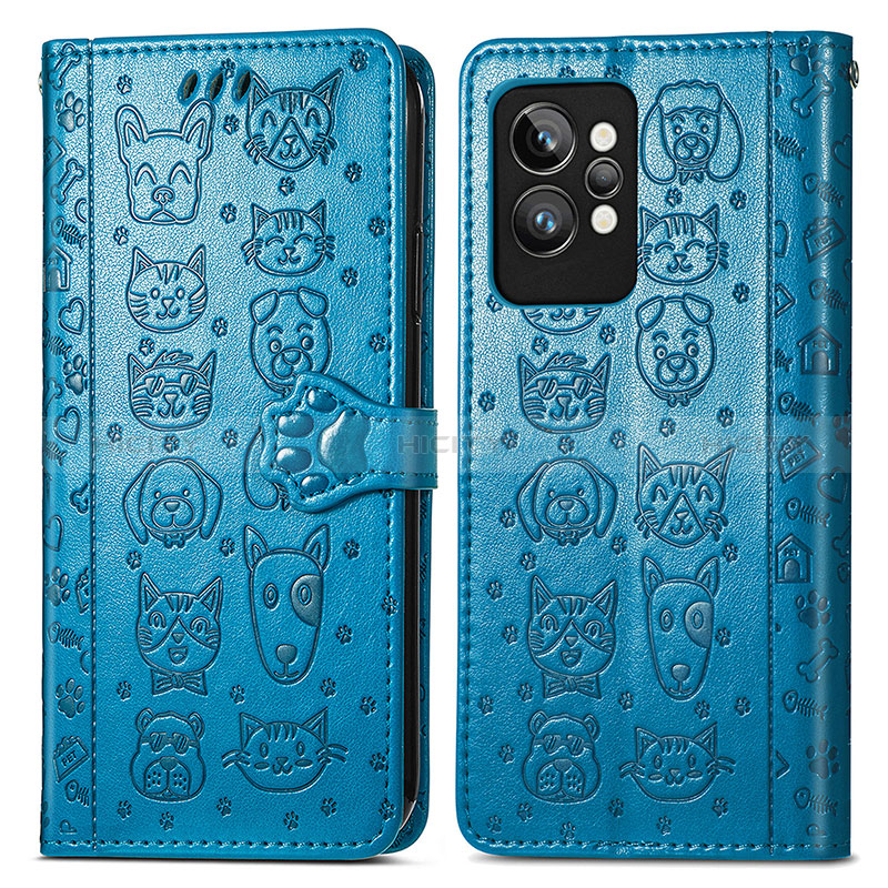 Funda de Cuero Cartera con Soporte Patron de Moda Carcasa S03D para Realme GT2 Pro 5G Azul