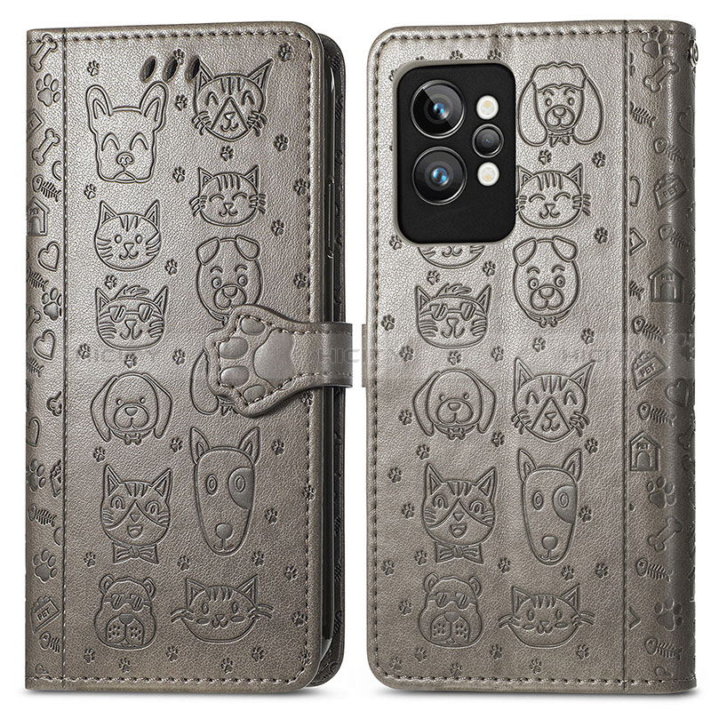 Funda de Cuero Cartera con Soporte Patron de Moda Carcasa S03D para Realme GT2 Pro 5G Gris