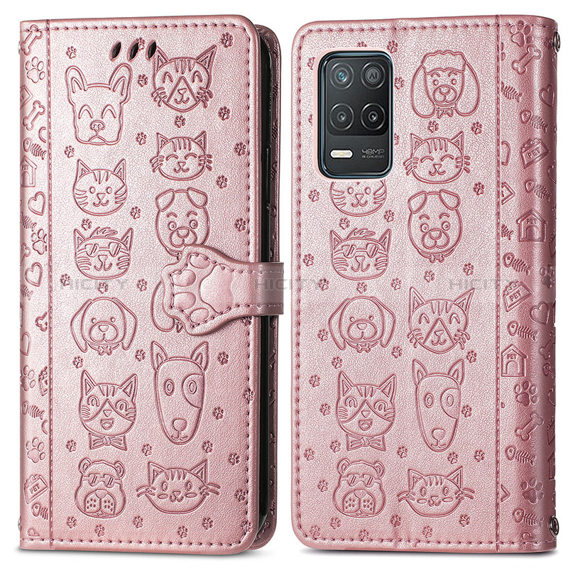 Funda de Cuero Cartera con Soporte Patron de Moda Carcasa S03D para Realme Narzo 30 5G Oro Rosa