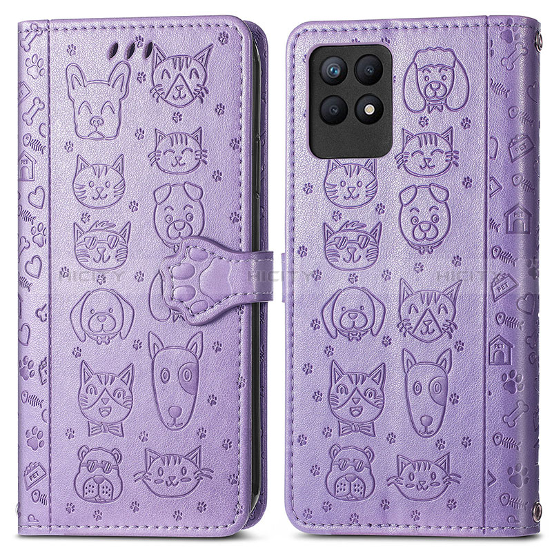 Funda de Cuero Cartera con Soporte Patron de Moda Carcasa S03D para Realme Narzo 50 4G Morado