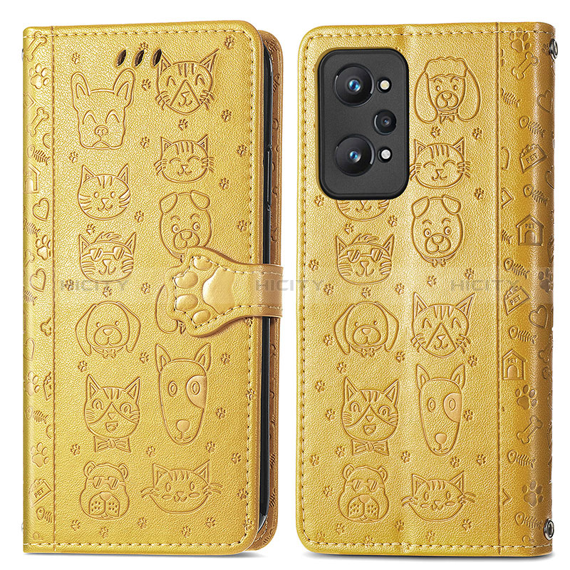 Funda de Cuero Cartera con Soporte Patron de Moda Carcasa S03D para Realme Q5 Pro 5G Amarillo