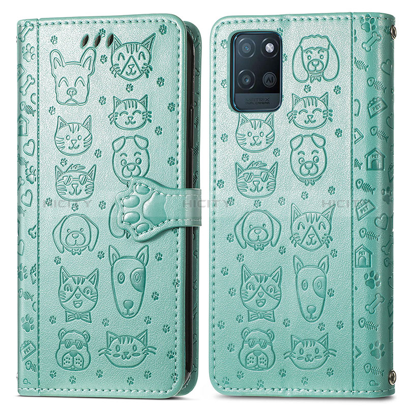 Funda de Cuero Cartera con Soporte Patron de Moda Carcasa S03D para Realme V11s 5G Verde