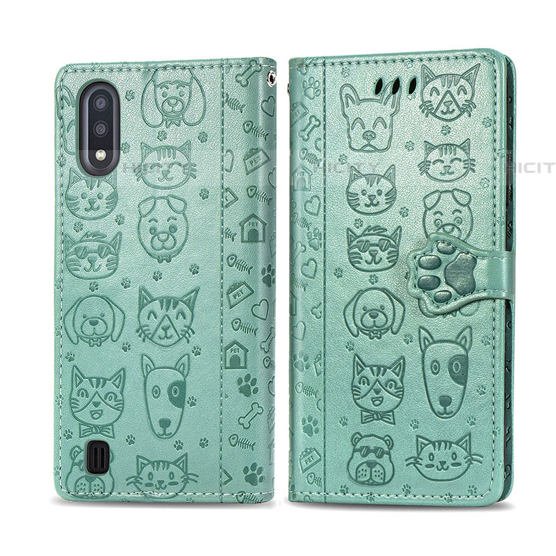 Funda de Cuero Cartera con Soporte Patron de Moda Carcasa S03D para Samsung Galaxy A01 SM-A015 Verde