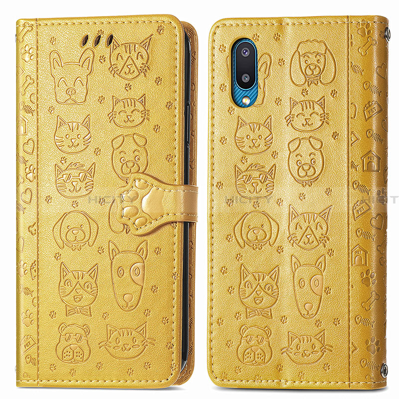 Funda de Cuero Cartera con Soporte Patron de Moda Carcasa S03D para Samsung Galaxy A02 Amarillo