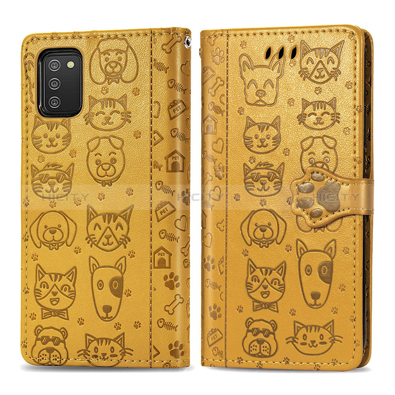 Funda de Cuero Cartera con Soporte Patron de Moda Carcasa S03D para Samsung Galaxy A02s Amarillo