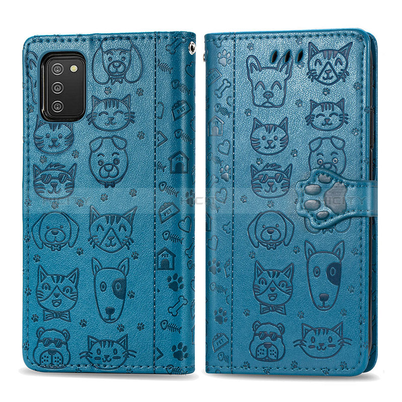 Funda de Cuero Cartera con Soporte Patron de Moda Carcasa S03D para Samsung Galaxy A02s Azul