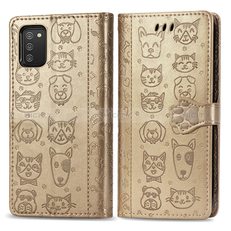 Funda de Cuero Cartera con Soporte Patron de Moda Carcasa S03D para Samsung Galaxy A02s Oro