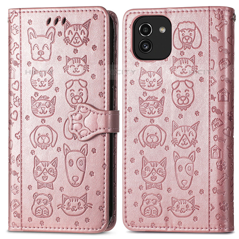 Funda de Cuero Cartera con Soporte Patron de Moda Carcasa S03D para Samsung Galaxy A03 Rosa