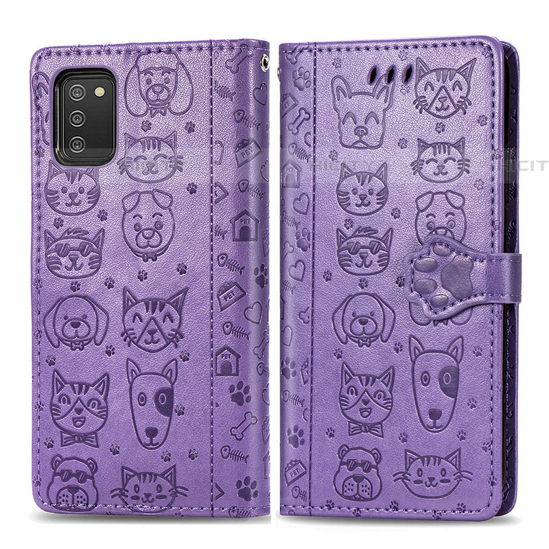 Funda de Cuero Cartera con Soporte Patron de Moda Carcasa S03D para Samsung Galaxy A03s Morado