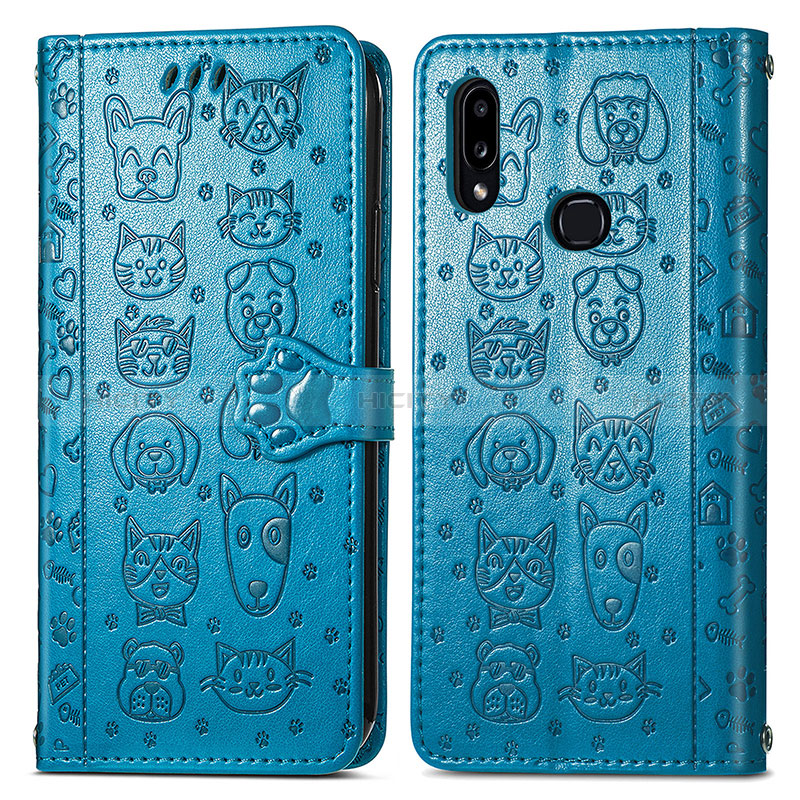 Funda de Cuero Cartera con Soporte Patron de Moda Carcasa S03D para Samsung Galaxy A10s Azul