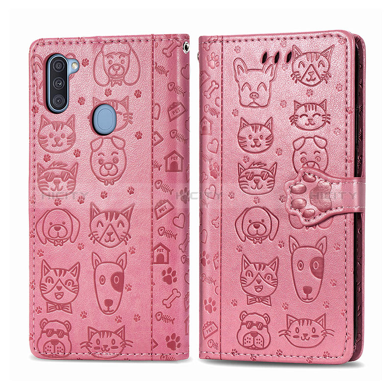 Funda de Cuero Cartera con Soporte Patron de Moda Carcasa S03D para Samsung Galaxy A11 Rosa