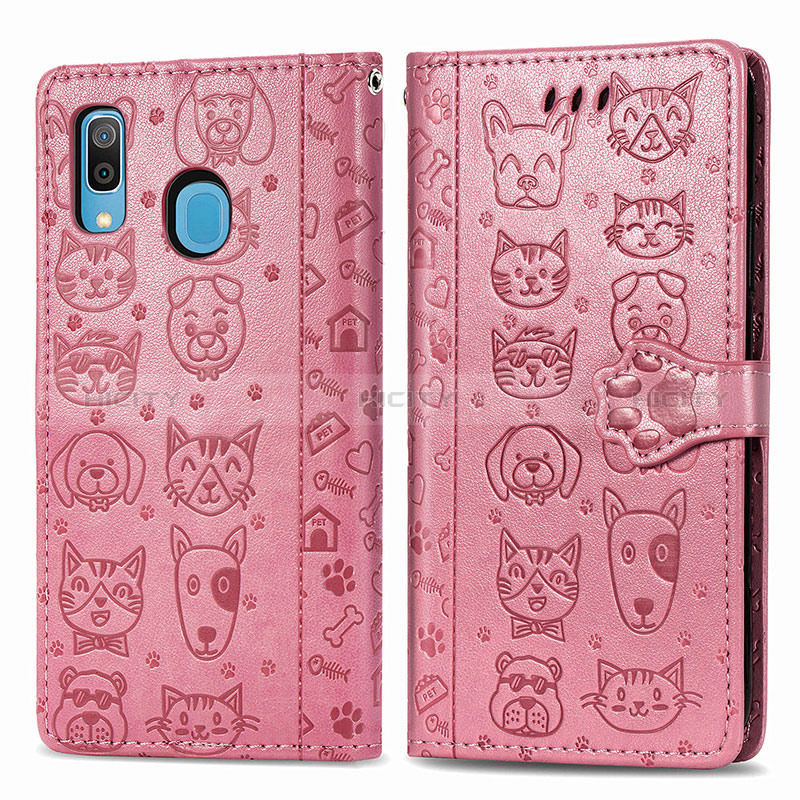 Funda de Cuero Cartera con Soporte Patron de Moda Carcasa S03D para Samsung Galaxy A20 Oro Rosa