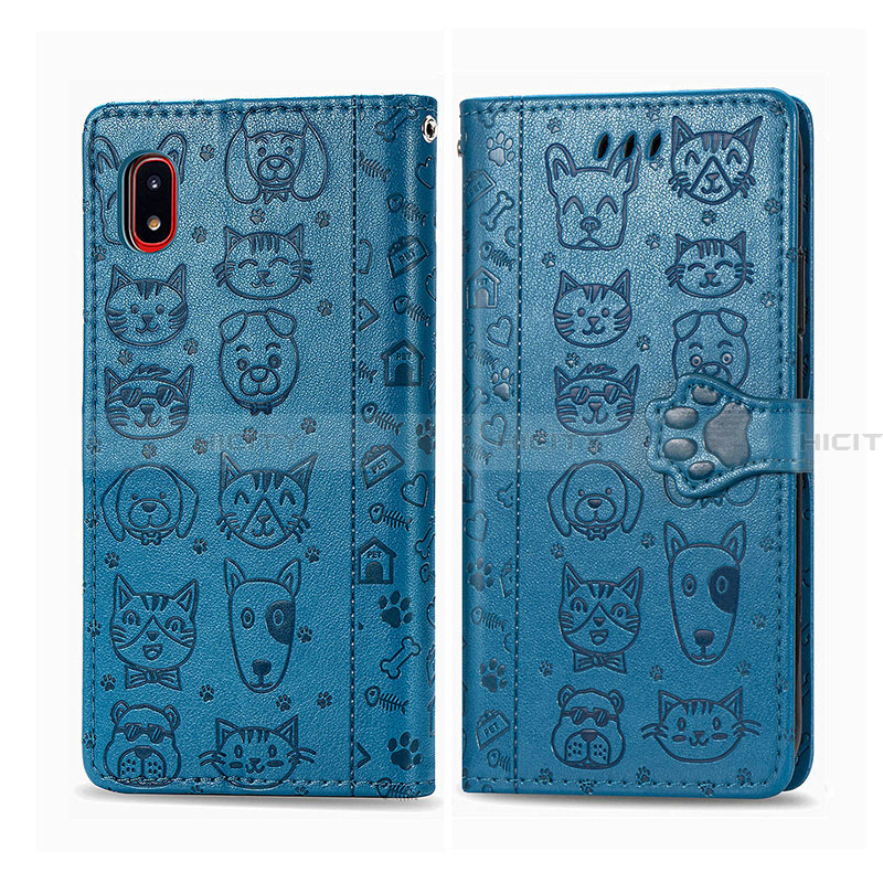 Funda de Cuero Cartera con Soporte Patron de Moda Carcasa S03D para Samsung Galaxy A20 SC-02M SCV46 Azul