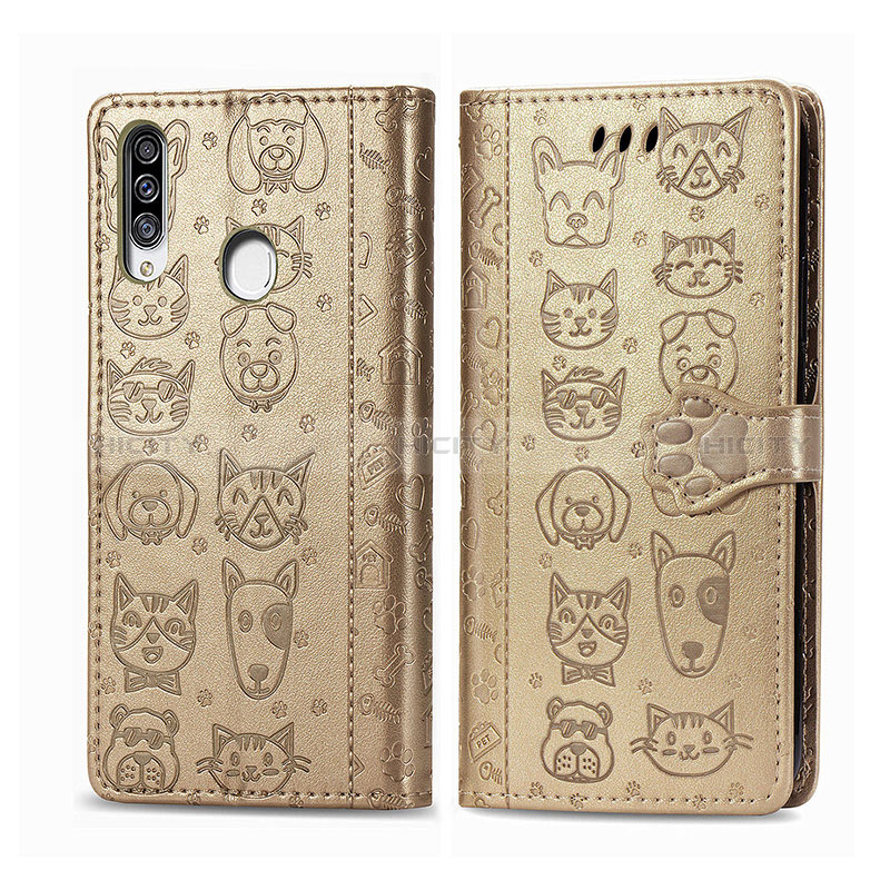 Funda de Cuero Cartera con Soporte Patron de Moda Carcasa S03D para Samsung Galaxy A20s Oro