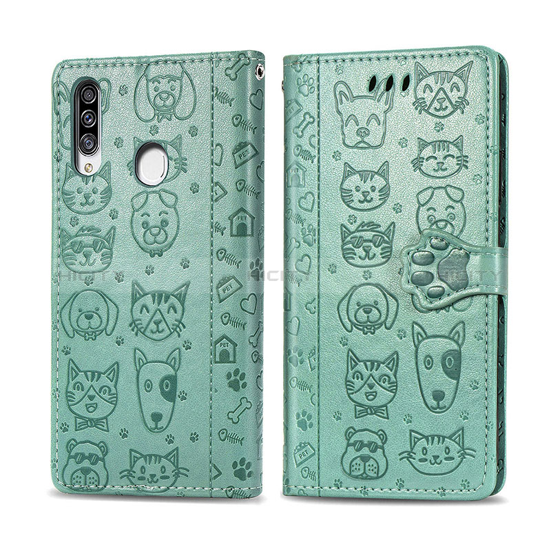 Funda de Cuero Cartera con Soporte Patron de Moda Carcasa S03D para Samsung Galaxy A20s Verde