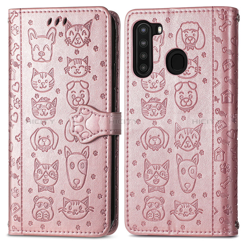 Funda de Cuero Cartera con Soporte Patron de Moda Carcasa S03D para Samsung Galaxy A21 Rosa