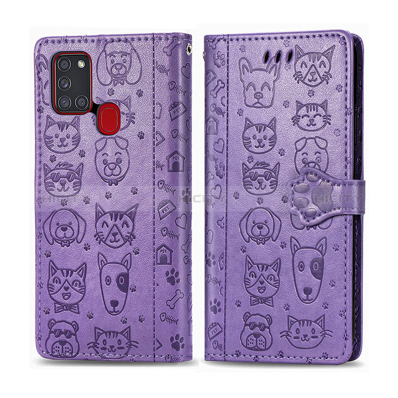 Funda de Cuero Cartera con Soporte Patron de Moda Carcasa S03D para Samsung Galaxy A21s Morado