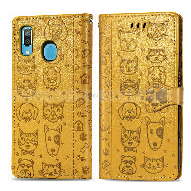 Funda de Cuero Cartera con Soporte Patron de Moda Carcasa S03D para Samsung Galaxy A30 Amarillo