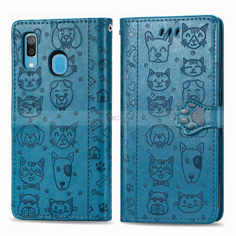 Funda de Cuero Cartera con Soporte Patron de Moda Carcasa S03D para Samsung Galaxy A30 Azul