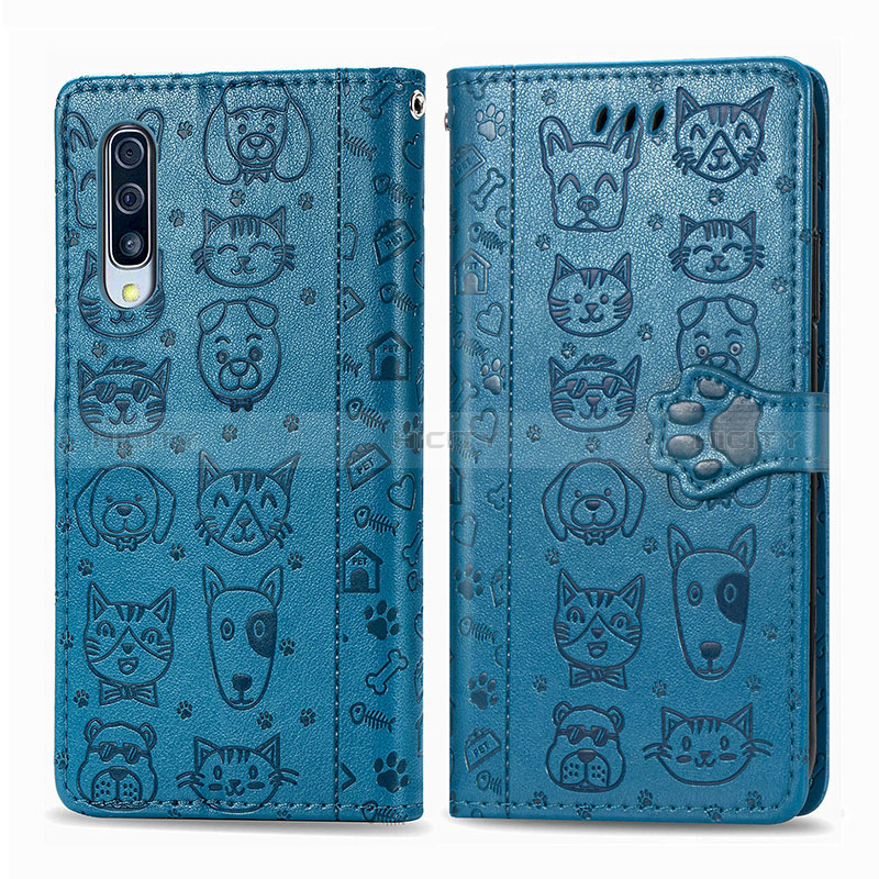 Funda de Cuero Cartera con Soporte Patron de Moda Carcasa S03D para Samsung Galaxy A30S Azul