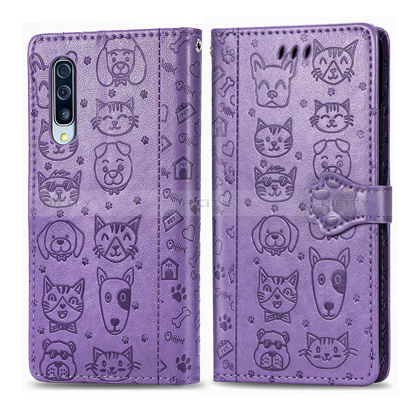 Funda de Cuero Cartera con Soporte Patron de Moda Carcasa S03D para Samsung Galaxy A30S Morado