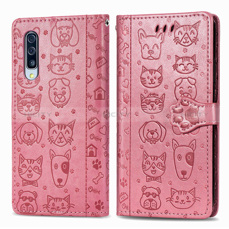 Funda de Cuero Cartera con Soporte Patron de Moda Carcasa S03D para Samsung Galaxy A50 Oro Rosa