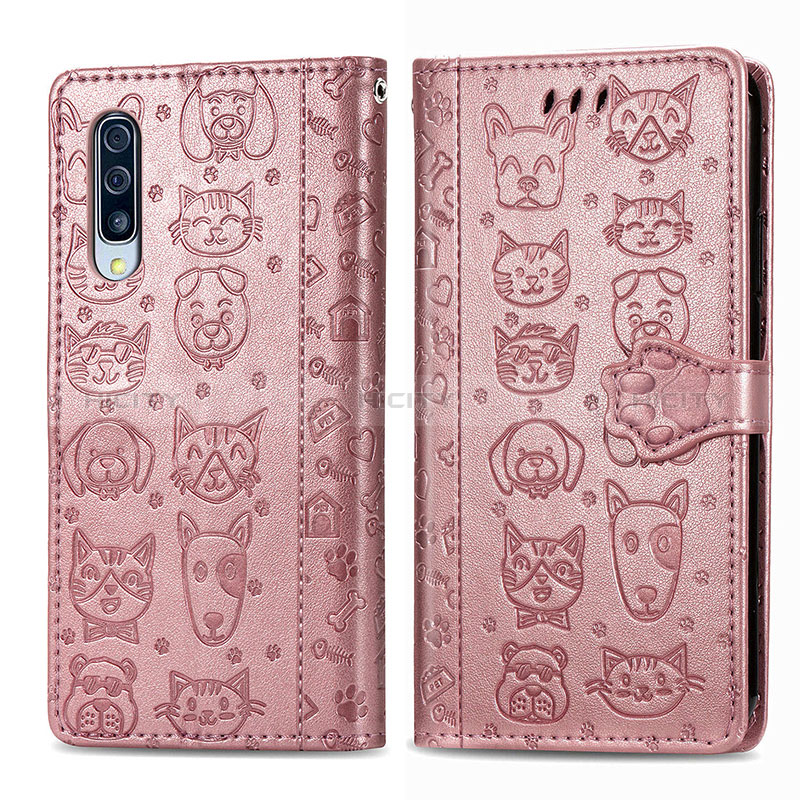 Funda de Cuero Cartera con Soporte Patron de Moda Carcasa S03D para Samsung Galaxy A50 Rosa