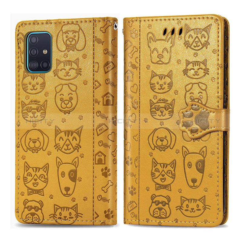 Funda de Cuero Cartera con Soporte Patron de Moda Carcasa S03D para Samsung Galaxy A51 5G Amarillo