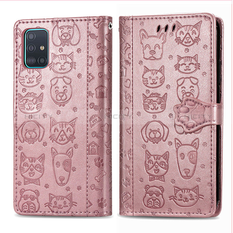 Funda de Cuero Cartera con Soporte Patron de Moda Carcasa S03D para Samsung Galaxy A51 5G Rosa