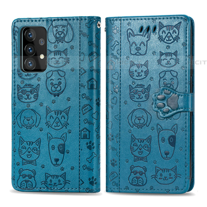 Funda de Cuero Cartera con Soporte Patron de Moda Carcasa S03D para Samsung Galaxy A52 4G Azul