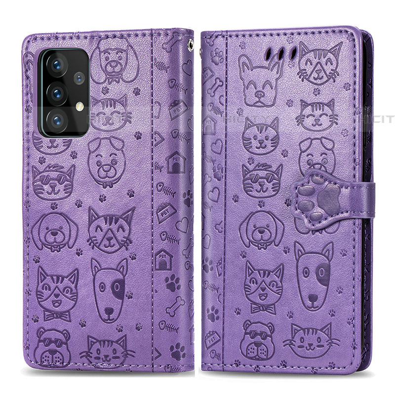 Funda de Cuero Cartera con Soporte Patron de Moda Carcasa S03D para Samsung Galaxy A52 4G Morado