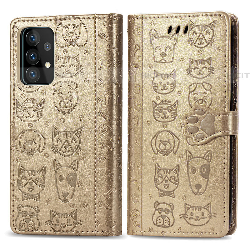 Funda de Cuero Cartera con Soporte Patron de Moda Carcasa S03D para Samsung Galaxy A52 4G Oro