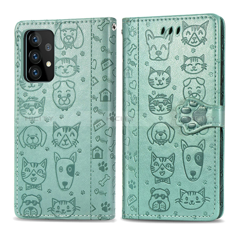 Funda de Cuero Cartera con Soporte Patron de Moda Carcasa S03D para Samsung Galaxy A52s 5G Verde