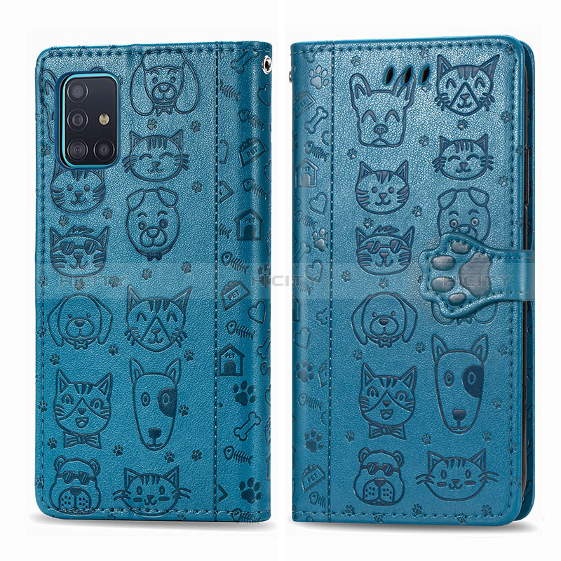 Funda de Cuero Cartera con Soporte Patron de Moda Carcasa S03D para Samsung Galaxy A71 5G Azul