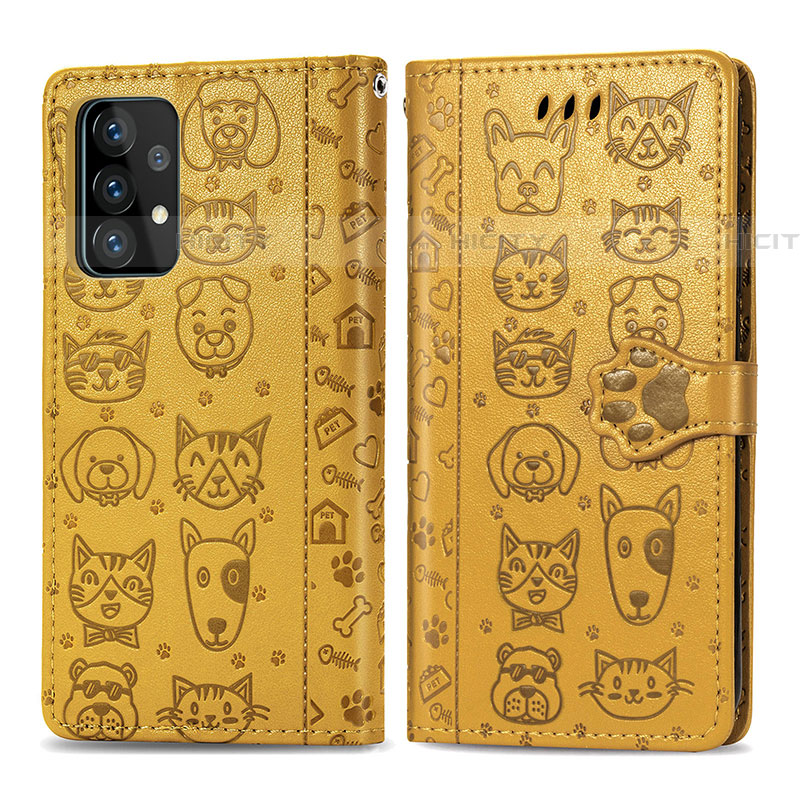 Funda de Cuero Cartera con Soporte Patron de Moda Carcasa S03D para Samsung Galaxy A72 5G Amarillo