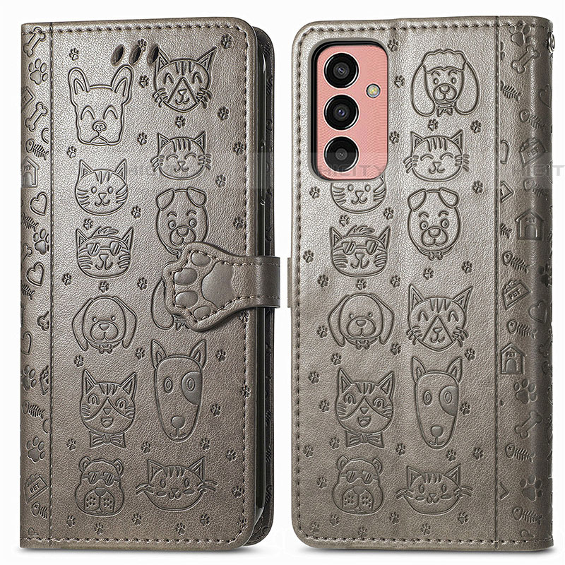 Funda de Cuero Cartera con Soporte Patron de Moda Carcasa S03D para Samsung Galaxy F13 4G Gris