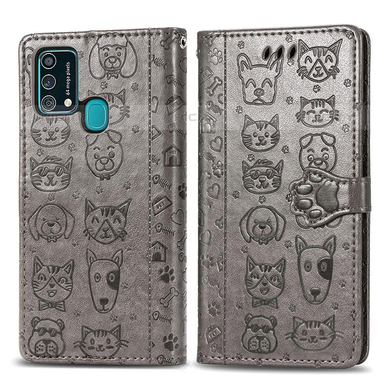 Funda de Cuero Cartera con Soporte Patron de Moda Carcasa S03D para Samsung Galaxy F41 Gris